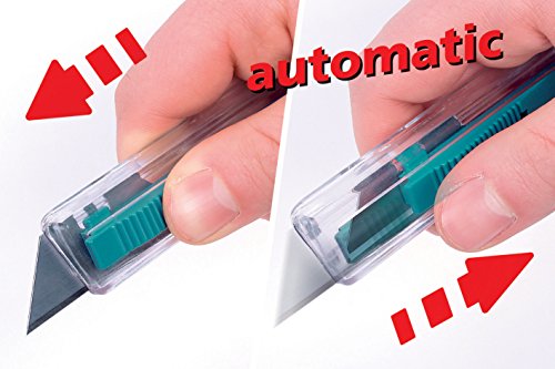 wolfcraft Sicherheits-Trapezklingen-Messer aus Kunststoff, 4135000, Zum sicheren Schneiden von Karton, inklusive einer Trapezklinge