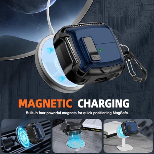 Image of Safety Lock Case for Samsung Galaxy Buds3 FE /Pro /3 (Blue) | Compatible with MagSafe, with Phone Stand& Cleaning kit,Keychain,