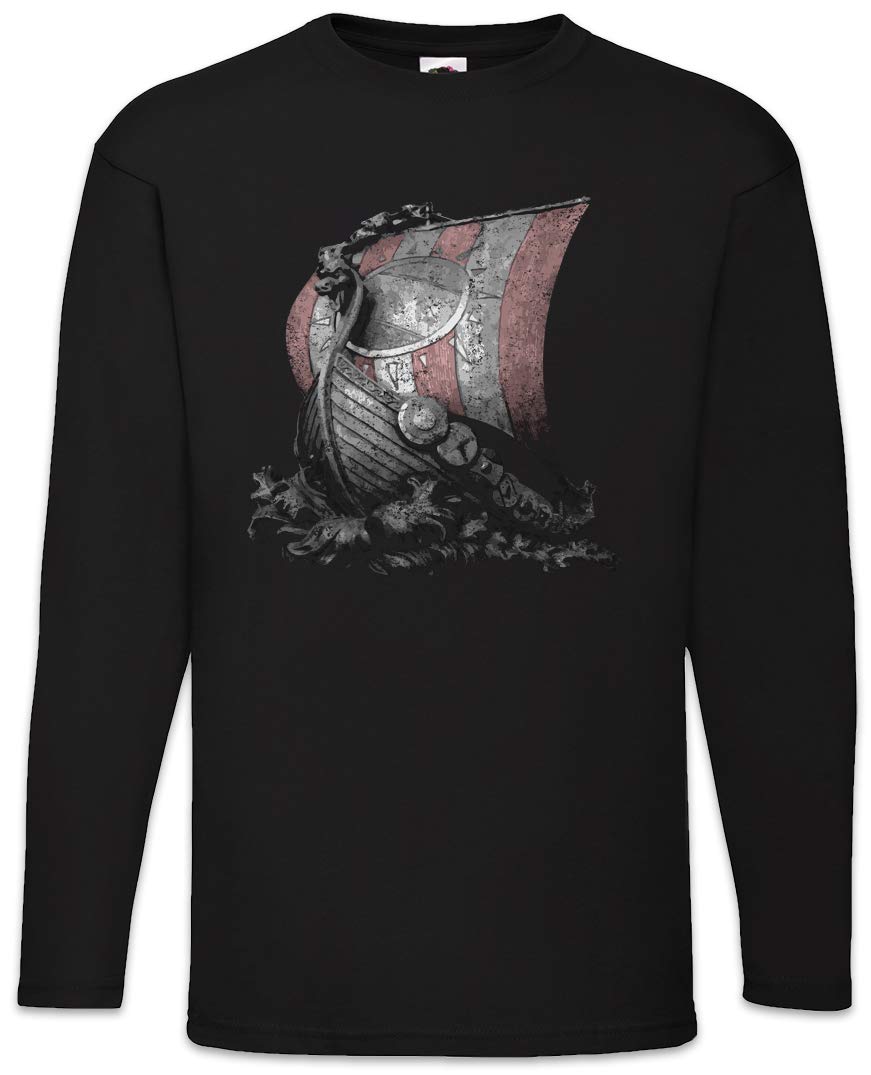 Viking Ship T-shirt manches longues coton imprimé pour homme