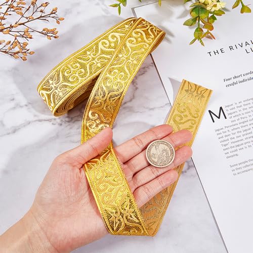 NBEADS 7.7 Yards Gold Jacquard Ribbon Trim - Image 3