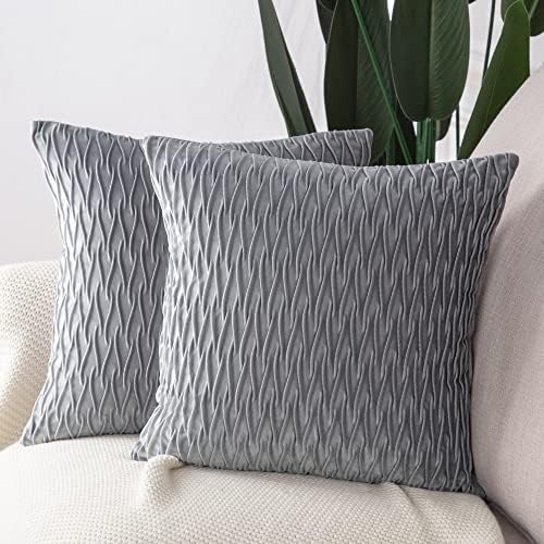 Madizz Pack of 2 Super Soft Velvet Decorative Cushion Covers with Texture Luxury Style Throw Pillow Cases Pillow Shell for Sofa Bedroom Square Light Grey 22x22 inch