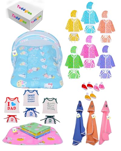 Image of Toddylon Newborn Baby Essentials Kit 36 Items Combo Set | New Born Baby Set 0-6 Months | Hospital Kit Baby Combo Pack for Boys & Girls | Maternity Hospital Bag | Soft Cotton New Born Clothes