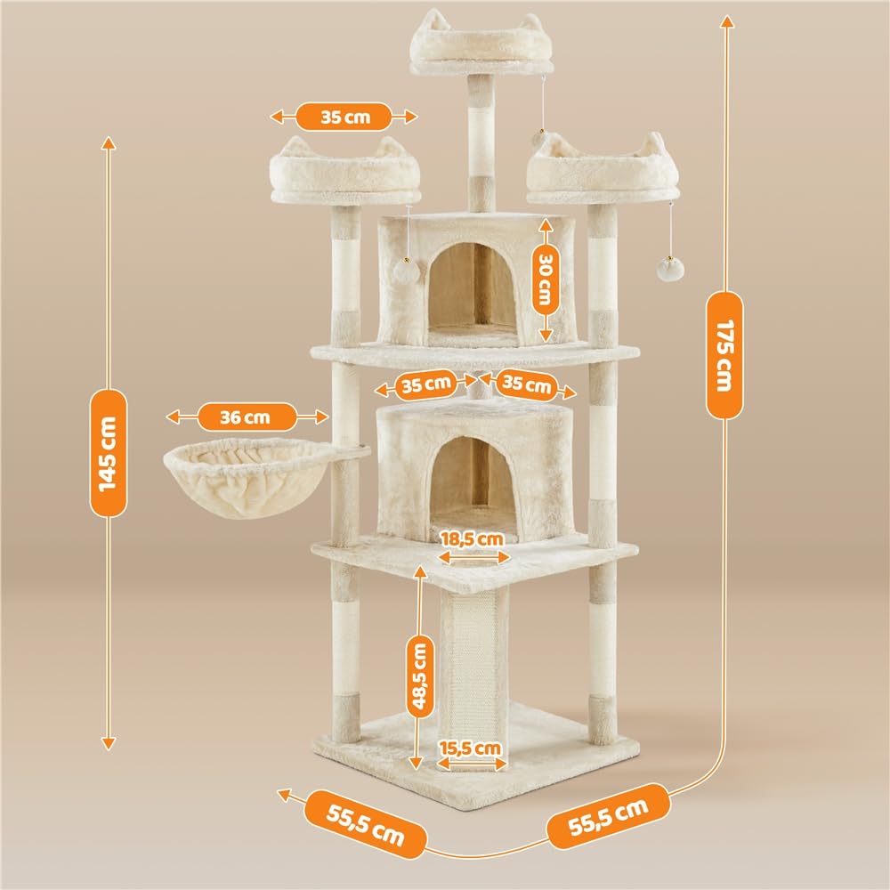 Yaheetech Albero Tiragraffi per Gatti 174 cm Gattini Giocattolo con Sisal Naturale Beige 55 x 55 x 174 cm