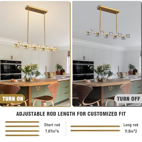 Krisosia Modern Crystal Chandelier for Dining Room,Gold Pendant Lights Fixture with 10-Lights,Adjustable Height Hanging Ceiling Light for Kitchen Island,Bedroom,Over Table,Living Room by Krisosia - Used condition - Image 3
