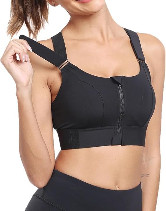 Women's Padded Front Zip Plus Size Full Coverage High Support Velcro Adjustable Polyester Sports Bra for Workout Gym-image-28
