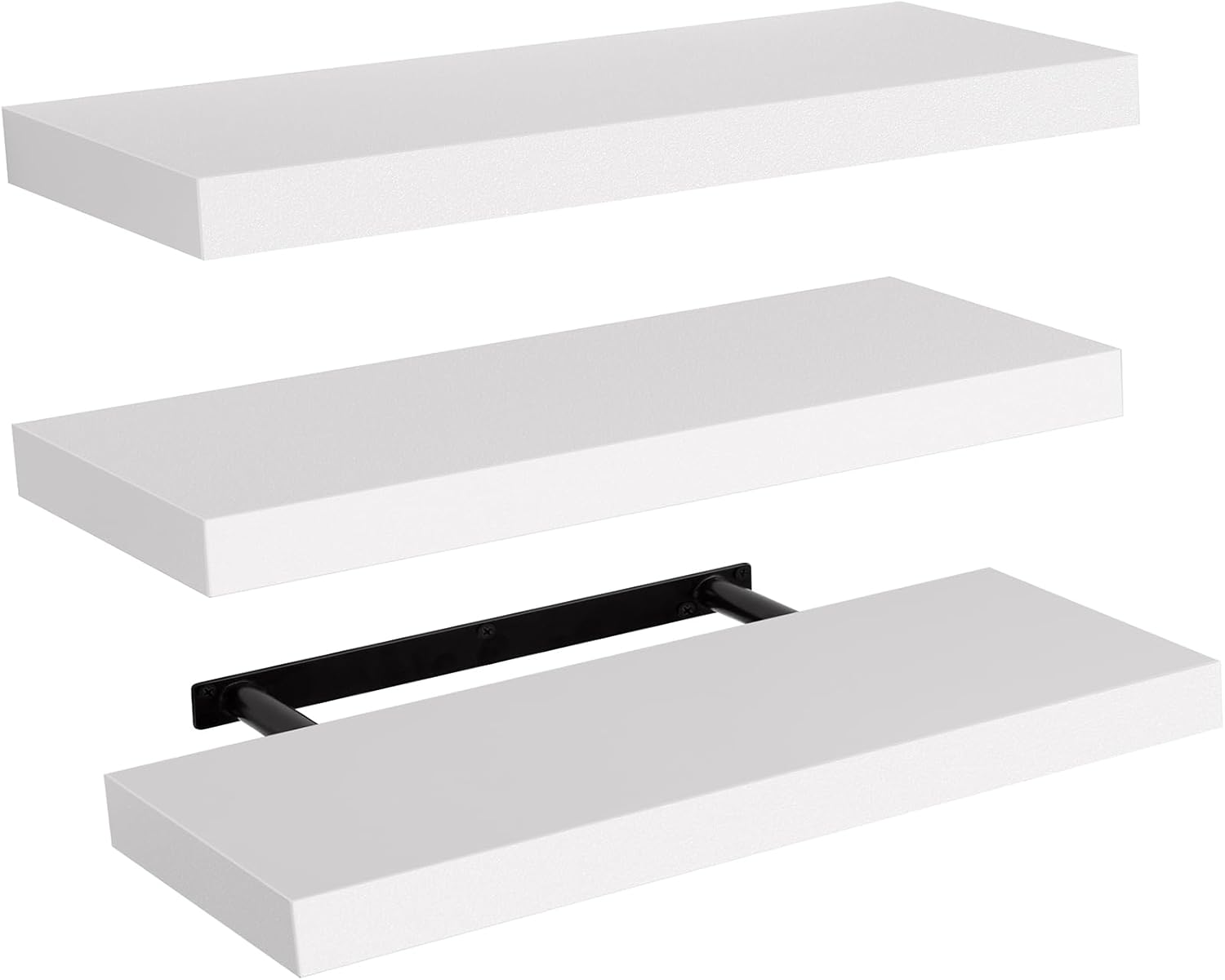 Amada White Floating Shelves Invisible Wall Mounted 3 Sets, Modern Faux