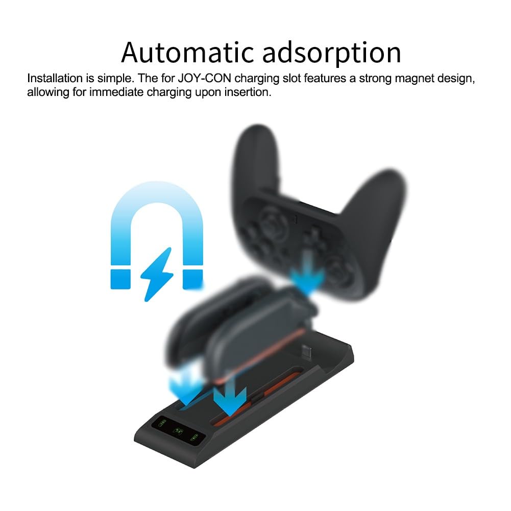 Dock di ricarica 3 in 1 per Nintendo Switch 2, stazione di ricarica rapida per Joy-Con e controller Pro con indicatore LED, per design compatto in ABS