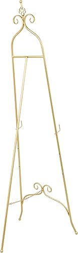 Miniatura 3 de Deco 79 Caballete de 3 niveles con pantalla de desplazamiento de metal, 21 x 21 x 63 pulgadas, dorado