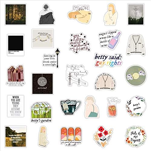 50Pcs Singer Folklore and Evermore Stickers, Music Album Waterproof Vinyl Stickers Decals for Laptop Water Bottle Bumper Luggage Computer Skateboard Snowboard. Gift for Kids Girls Teens (Folklore)