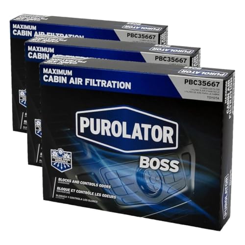 Image of Purolator PBC35667 PurolatorBOSS Automotive Cabin Air Filter with Febreze & Activated Carbon, Car & Truck Passenger Compartment OEM Filter Replacement for Toyota RAV4, Camry, Corolla (Pack of 3)