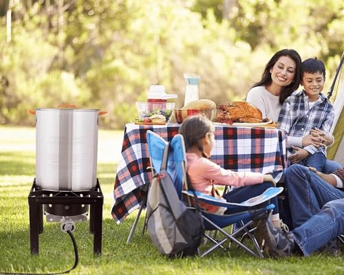 Outdoor Turkey Deep Fryer Set Seafood Boiler Kit Fish Fryer with Crawfish Boil Pot Basket 55000 BTU Untimed Gas Burner Heavy Duty Steel Frame 30 & 10 Quart Aluminum Stock Pot & Basket Lid