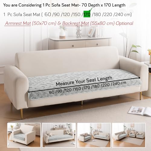 Image of HOKIPO 'Velvet Maze' Premium Anti Slip Sofa Cover Mats for L Shape and 1 /2 /3 Seater Sofa. Make Your Own Sofa Cover Set, 70(D) x 170(L) cm, Light Grey (AR-5907-LGRY)