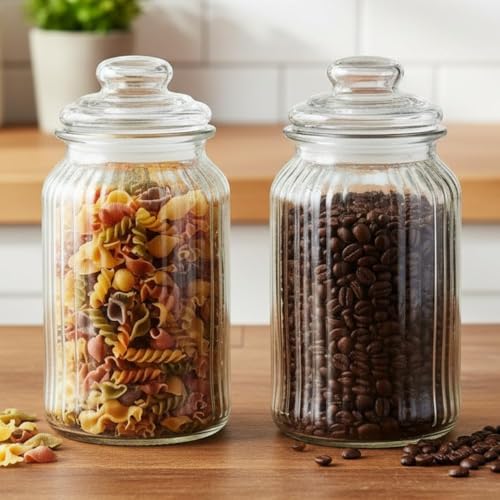 Image of STAR WORK-1500 ML Airtight Glass Storage Container for Food, Flour, Pasta, Coffee, Candy, Dog Treats, Snacks & More Pack Of (2)
