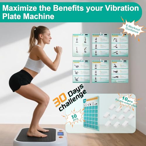 Vibration Plate Exercise Machine Poster - Upgraded 6 Workout Guidance & 10 Pcs Planner & 10 Pcs Double-Sided Clips, Comprehensive Whole Body Wave Vibrating Workout Chart, Green - image 2