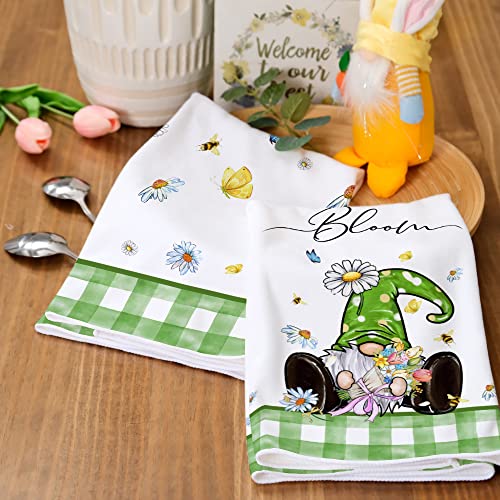 Spring Kitchen Towels For Spring Decor Green Buffalo Plaid Gnome Dish Towels 18X26 Inch Ultra Absorbent Bar Drying Cloth Bloom Sign Hand Towel For Kitchen Bathroom Party Home Decorations Set Of 2 #TOP2