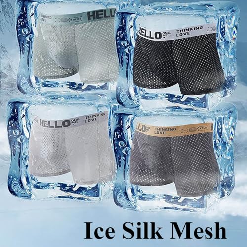 Hello Mesh Mens Underwear, 5 Packs Hello Underwear for Men Boxer Briefs Breathable Summer Ice Silk Men's Mesh Underwears3