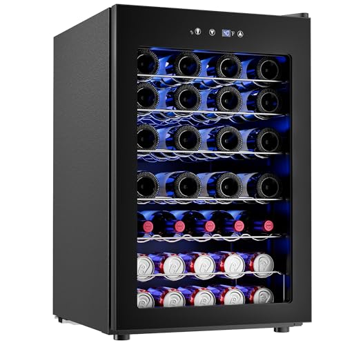 Icyglee 4.5 CU.FT Wine Cooler Refrigerator, Small Built-in Wine Fridge for Red, White and Champagne, Mini Fridge with Adjust Temperature, Black