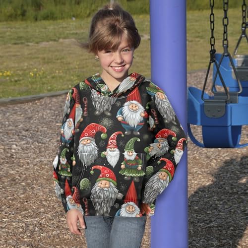 Kids Hoodies Sweaters Christmas Xmas Gnome Dwarfs Hooded Sweatshirts with Big Pockets for Boys Girls B04004474