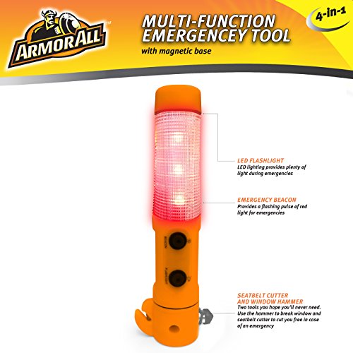 Armor All Car Emergency Tool, Escape, Safety - 4 in 1 Hammer / Window Breaker, Seatbelt Cutter, Flashlight, Beacon Light
