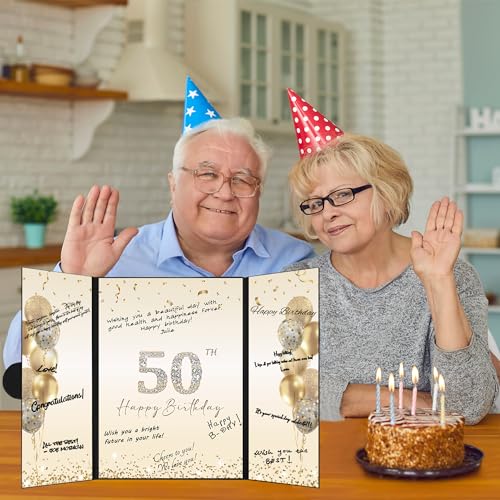 Image of DARUNAXY Black Gold Happy 50th Birthday Alternative Signature Guest Book