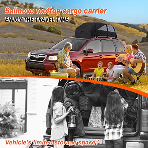Car Rooftop Cargo Carrier Roof Bag, 15 Cubic Feet Waterproof Roof Top Cargo Carrier For All Cars With Without Luggage Rack, Vehicle Soft Shell Cargo Box With Reinforced Strap, Door Hooks, Storage Bag #TOP5