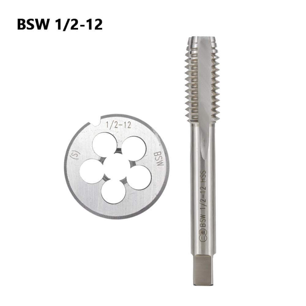 2 szt. BSW 5/32-32 3/16-24 1/4-20 5/16-18 1/2-12 5/8-11 Zestaw gwintowników i narzynek prawoskrętnych do metalu/drewna HSS Gwintownik okrągły narzynek - 2 szt. 1l2-12