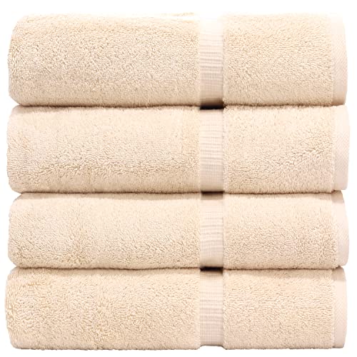 Image of Luxury Hotel & Spa Towel Turkish Cotton Bath Towels - Beige - Dobby Border - Set of 4