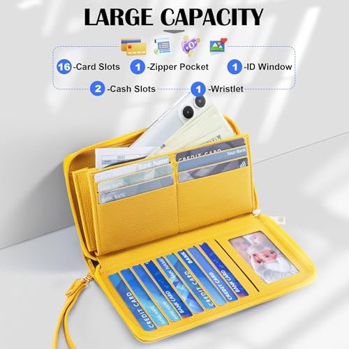 Image of Chelmon Womens Wallet Geunine Leather RFID Blocking Purse Credit Card Clutch (Pebble Yellow)