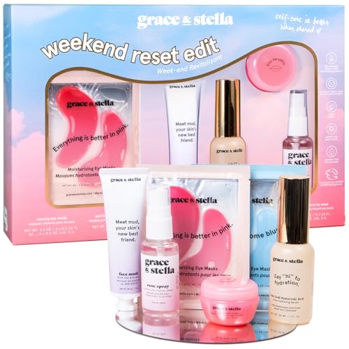 grace & stella Award Winning Skin Care Set - Gifts for Women - Travel Size Toiletries with Eye Masks, Hyaluronic Acid Serum, Lip Balm & More - Bridesmaids, Birthdays, Teen Girl Gifts - Vegan Self Care