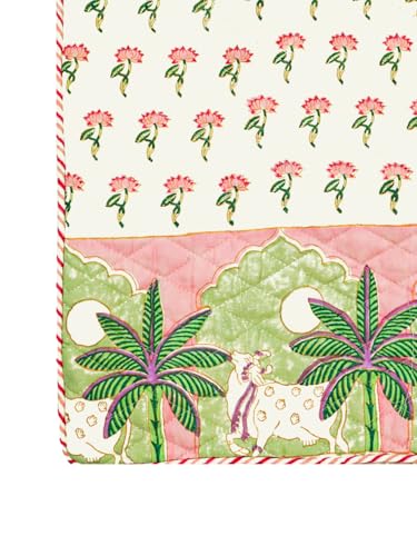 Image of Pichwai Hand Block Printed Cushion Cover Set | Cushions Cover for Home & Office | 100% Cotton Fabric | Size - 16 x 16 Inches | Pack of 2 Cushion Covers | Color - White