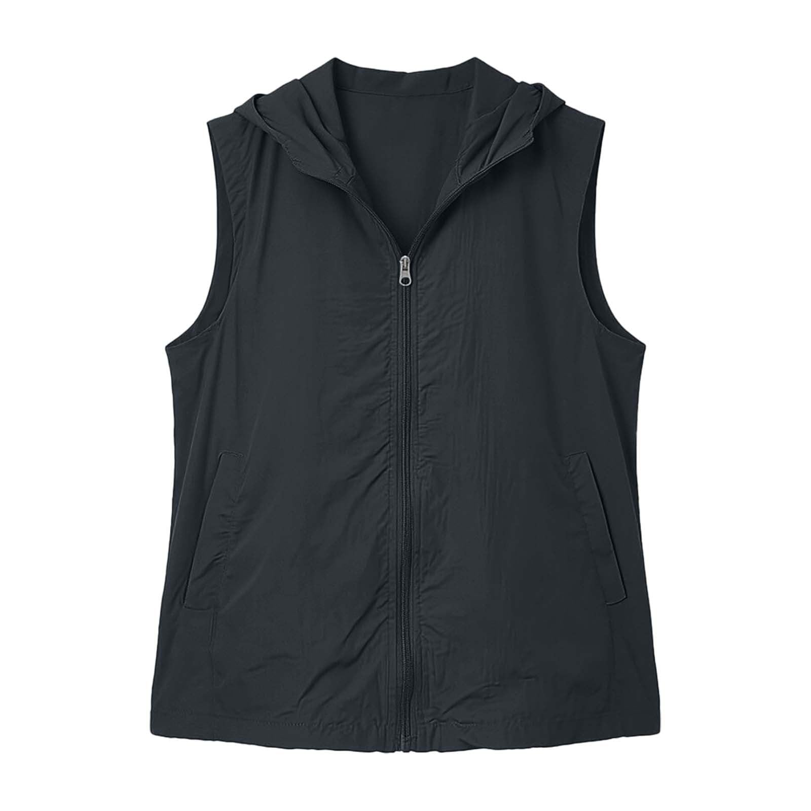 Weste Damen Sommer Jacke Leicht Sommerweste Ärmellose Sommerjacke mit Kapuze Sonnenweste Reißverschluss Damenwesten Sportweste Elegant Stehkragen Sportjacke Dünne Kapuzenjacke Outdooerjacke