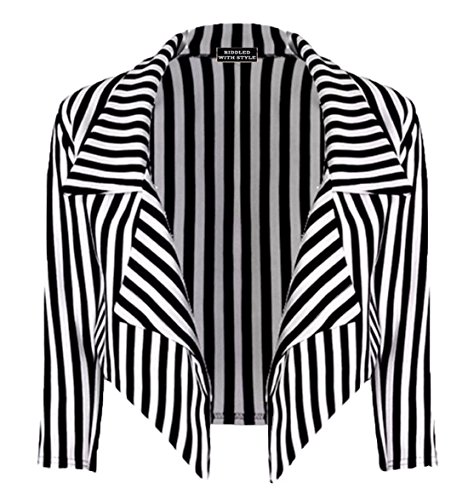 Blazer corta tipo cascada con estampado de rayas negras