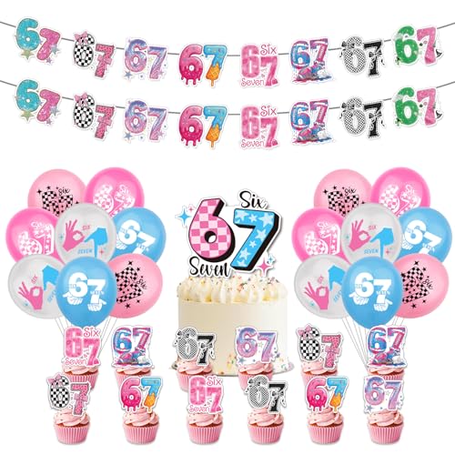 Birthday Decorations Set - Pre-Assembled Banner, Hanging Swirls, 18 Latex Balloons, Cake/Cupcake Toppers, Premium PVC Paper Materials for Kids Birthday Party