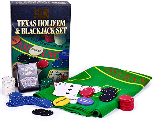 Y&M M.Y. Juego de póquer y Blackjack Texas Hold'em: Incluye fichas de...