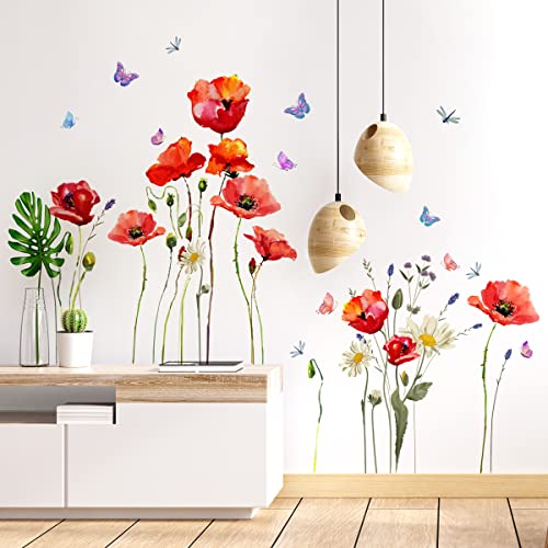 Calcomanías decorativas de flores rojas para pared, 2 hojas miniatura 4