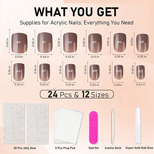 Short Press On Nails Brown Square, Glossy Acrylic Solid Fake Nails Natural, 24Pcs False Nails With Designs, Glue On Nails Art Kit For Women #TOP4