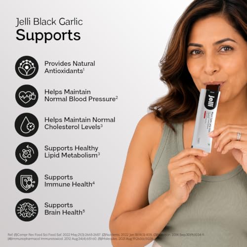 Image of Jelli Black Garlic Jelly Stick | Korean Aged Black Garlic (500mg) with 0.5% S-Allylcysteine (SAC) | Juicy Apple Flavor | No Added Sugar | Ready-to-Eat Daily Jelly | 15 Sticks (15g Each)