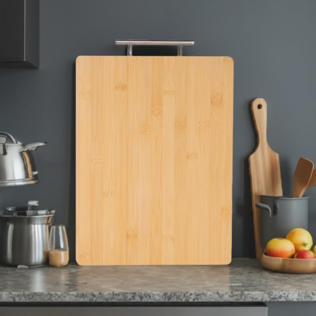 KF Double Sided Cutting Board - Bamboo and Stainless Steel Cutting Boards for Kitchen, Non Toxic Reversible Chopping Board for Meat and Veggies