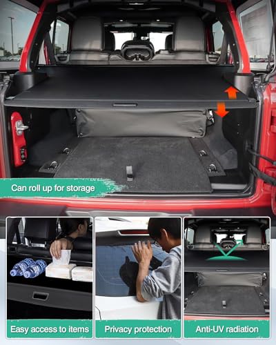 Image of Powerty Cargo Cover for 2018-2023 Jeep Wrangler JL 4 Door Hard Top (Not for 2.0T 4XE & Soft Top) Accessories Trunk Cover Retractable Rear Trunk Shiel Shade Privacy Covers