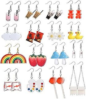 Diamday Cute Funny Cool Weird Earrings Water Bottle Milky Tea Mushroom Frog Gummy Bear Lollipop Rainbow Kawaii Earrings Dangle Drop Earrings for Women