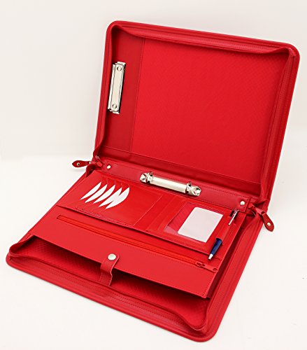 Noda Kunstleer Portfolio Business Conference A4 map met ritssluiting Padfolio 2-rings mappen met klembord en greep rood