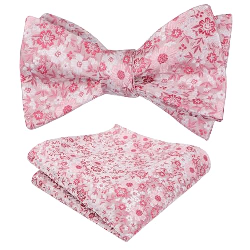 Image of Alizeal Mens 2pcs Floral Self-tied Bow Tie Pocket Square Set | Premium Classic Pocket Square Perfect for Wedding Proms Business