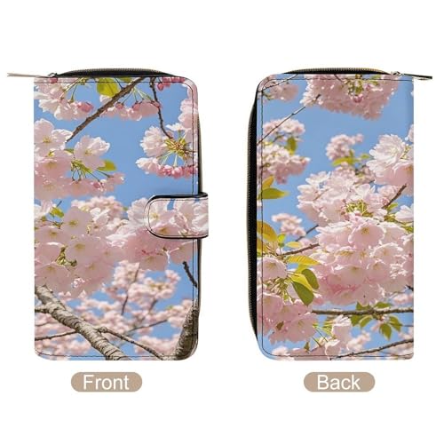Cherry Blossom Leather Wallet Long Checkbook Wallets Classic Bifold Ladies Clutch with ID Window3