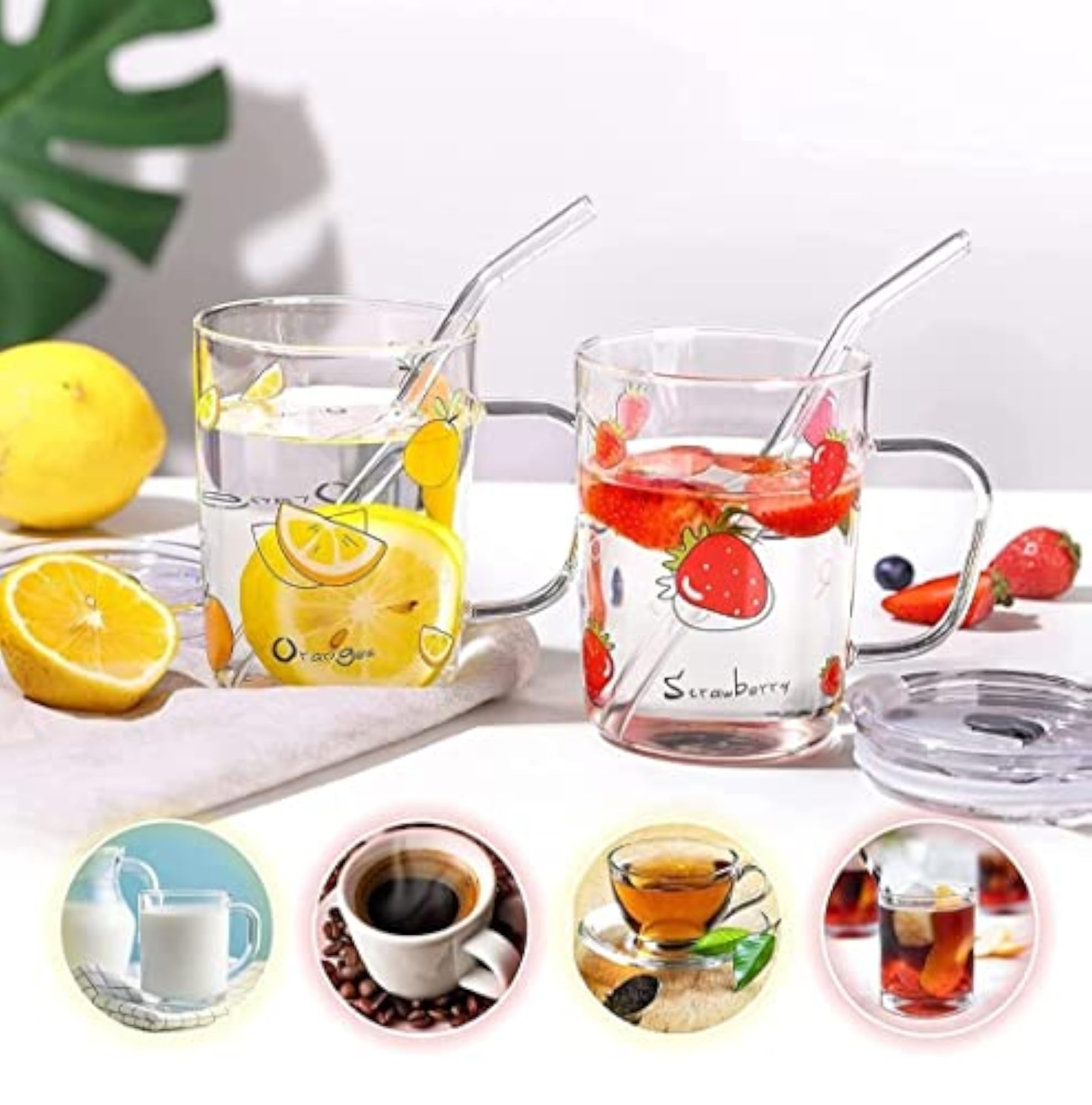 Cartoon Print Creative Milk Glass Sipper Cup with Handle