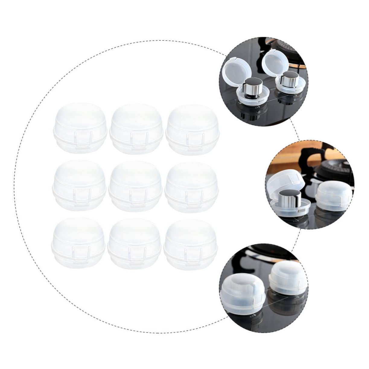 Hemoton 9pcs Stove Knob Cover Boy Girl Safety Gas Stove Guard Kitchen Safety Lock for Babyproofing Easy to Install High Strength Material White