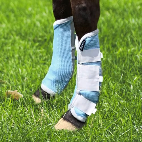Image of Harrison Howard Horse Fly Boots Leg Guards Fly Boots Protection Set of 4 Voodoo Blue Small Pony