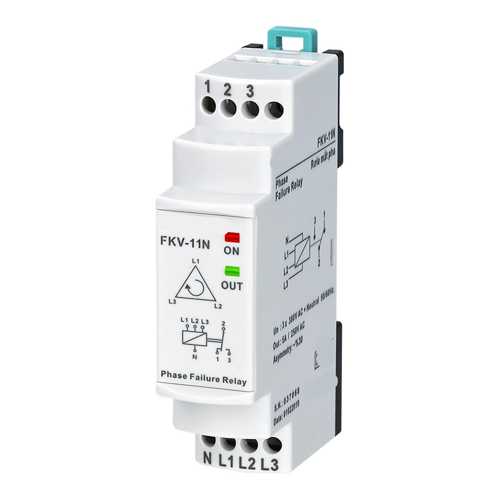 Relais triphasé FKV-11N 3x380V CA protection asymétrie fixe de phase 30%