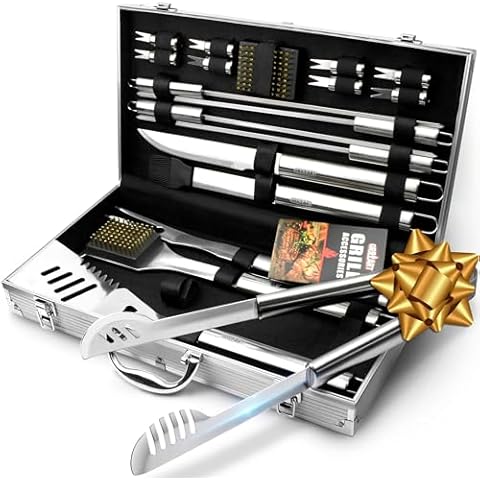 GRILLART BBQ Grill Utensil Tools Set Reinforced BBQ Tongs 19-Piece Stainless-Steel Barbecue Grilling Accessories w/Aluminum Storage Case -Complete Outdoor Grill Kit for Dad, Birthday Gift for Man Dad Cover