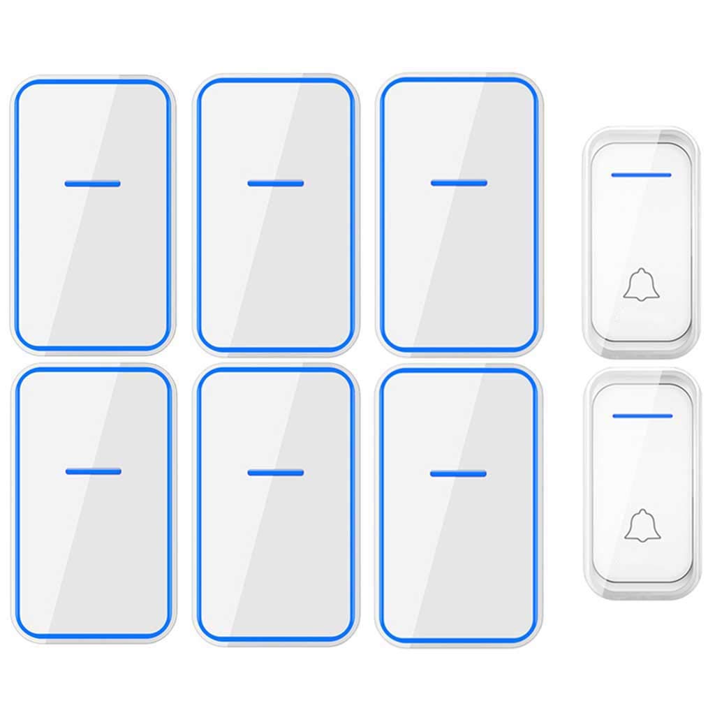 WOTZOV Wireless Doorbell Waterproof, 2 Transmitters 6 Receivers AC Wall Plug-In Cordless Doorbell, 38 Music Ringtones/Led Blue Light Flicker Remind, 300M Ultra-Long Range,Black,White