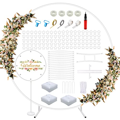 7.2Ft Round Backdrop Stand, White Metal Round Balloon Arch Standt Decoration, Balloon Arch Stand With Base, Backdrop Stand For Parties, Valentine's Day, Wedding, Birthday, Christmas, Garden Decoration #TOP10